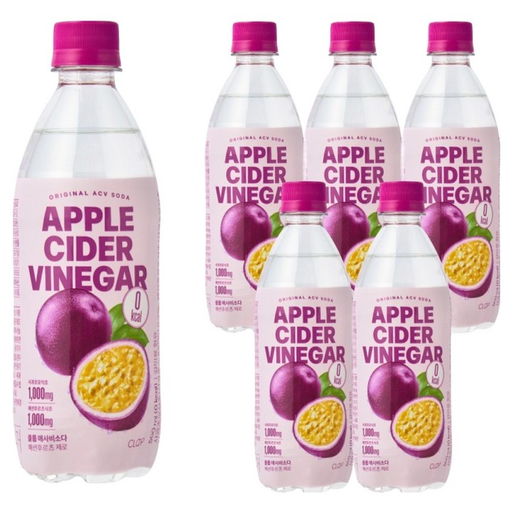 클룹 애사비 패션후르츠 제로 탄산음료, 6개, 500ml