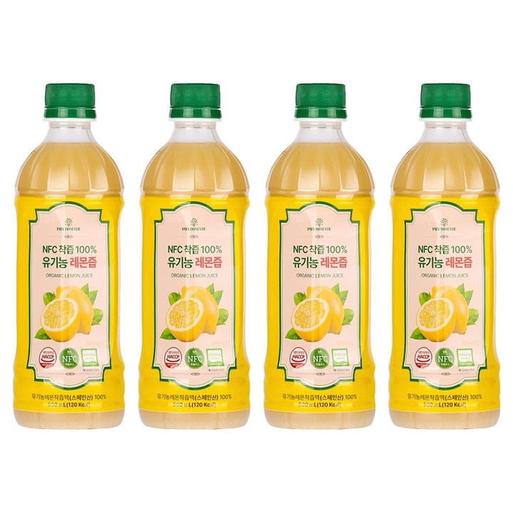 파이토메이드 NFC착즙 100% 유기농 레몬즙, 4개, 500ml