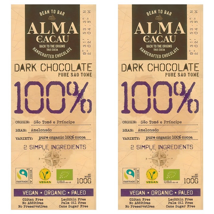 알마카카우 유기농 다크 초콜릿 100%, 100g, 2개