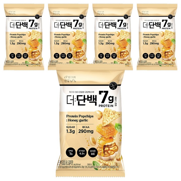 더단백 빙그레 건강tft 팝칩 허니갈릭맛, 5개, 44g