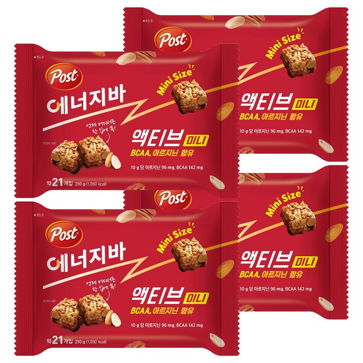 포스트 에너지바 액티브 미니, 210g, 4개