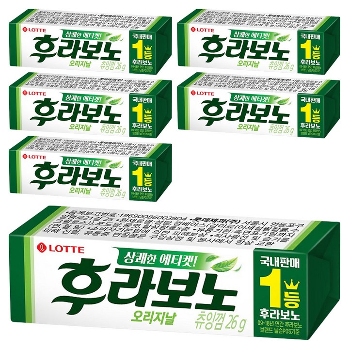 롯데웰푸드 후라보노 오리지날 츄잉껌 9p, 26g, 6개