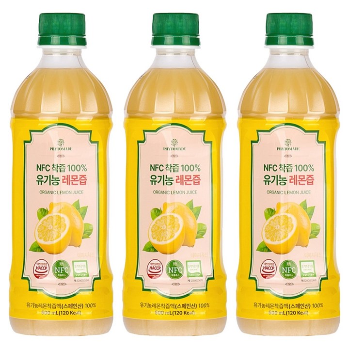 파이토메이드 NFC착즙 100% 유기농 레몬즙, 3개, 500ml