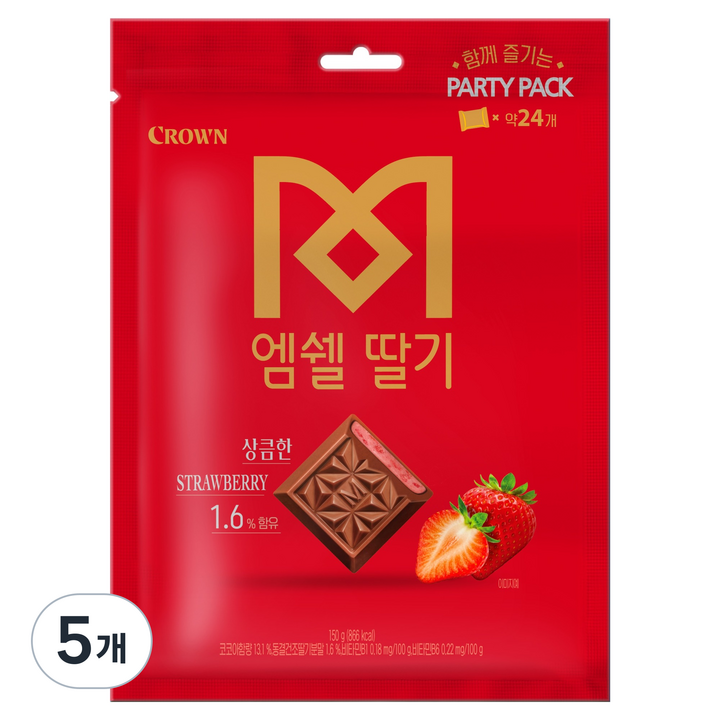 크라운 엠쉘 딸기 초콜릿, 150g, 5개