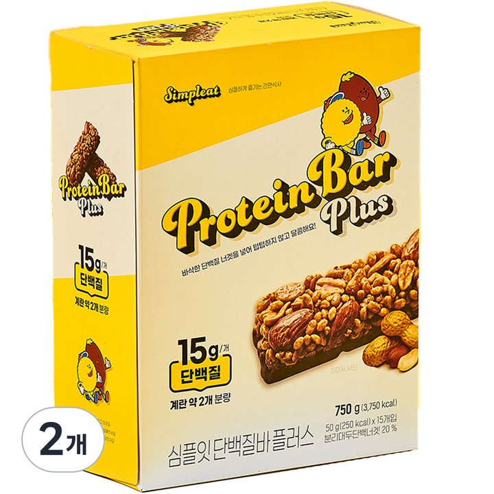 심플잇 단백질바 플러스 15p, 2개, 750g