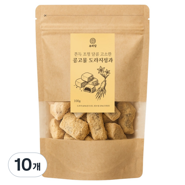 유하담 쫀득조청 달콤 고소한 콩고물 도라지정과, 100g, 10개