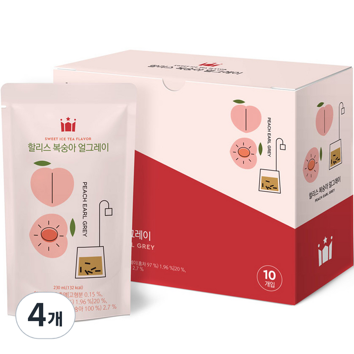 할리스 복숭아 얼그레이 파우치 아이스티음료, 230ml, 10개입, 4개, 230mL