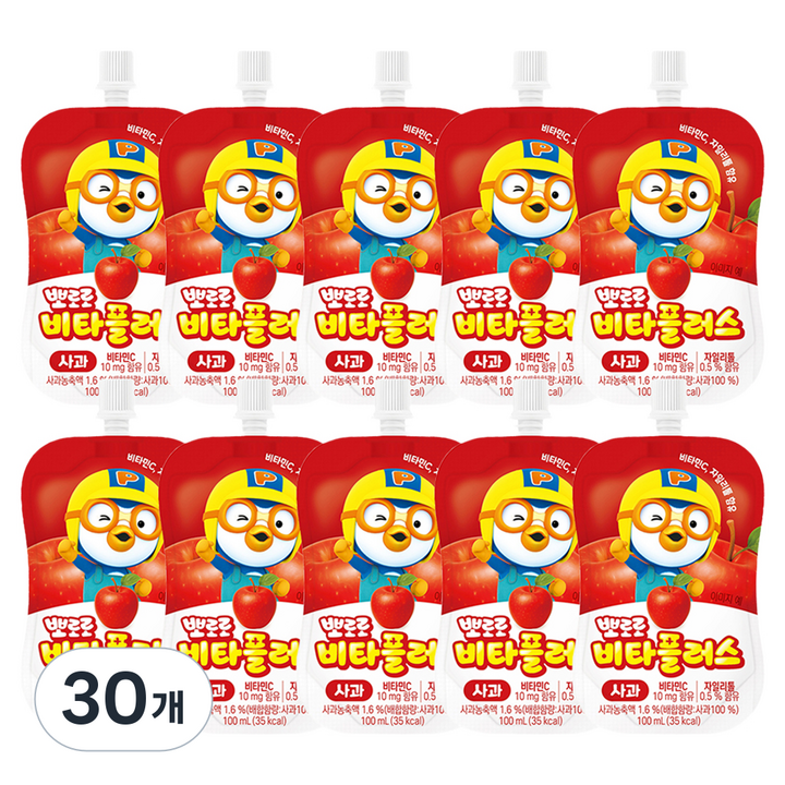 뽀로로 비타플러스 음료 사과, 30개, 100ml
