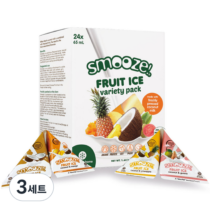 스무즈 후룻 아이스 버라이어티 팩 코코넛 망고 65ml x 8p + 코코넛 핑크구아바 65ml x 5p + 코코넛 파인애플 65ml x 5p + 심플리 코코넛 65ml x 6p 세트, 1.56L, 3세트