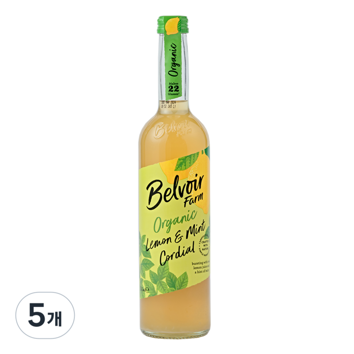 벨부아르 유기농 레몬 민트 코디얼 시럽, 500ml, 5개