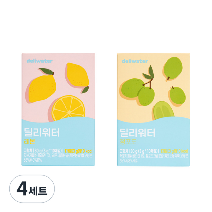 딜리워터 레몬 + 청포도, 4세트, 30g