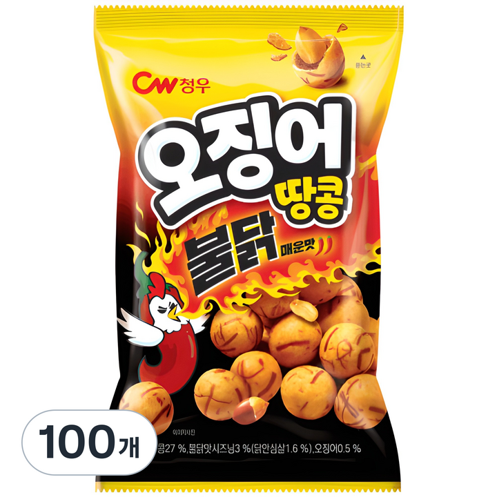 청우식품 오징어땅콩 불닭매운맛, 90g, 100개