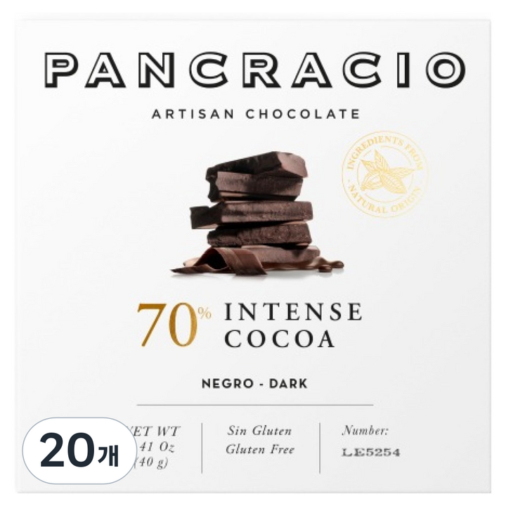 판크라시오 미니테블릿 인텐스코코아 70% 다크초콜릿, 40g, 20개