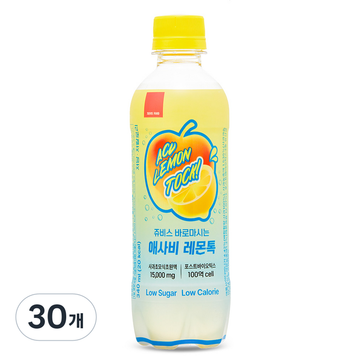 JUVIS 바로마시는 애사비 레몬톡 스파클링 탄산음료, 30개, 340ml