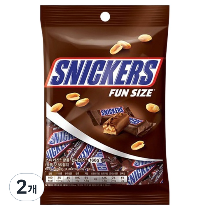 마즈 스니커즈 펀사이즈 초코바, 160g, 2개