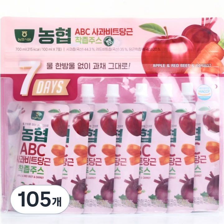 농협식품 ABC 사과 비트 당근 착즙주스, 100ml, 105개