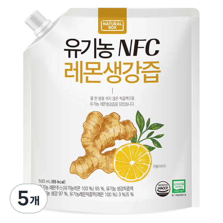 내추럴박스 유기농 NFC 레몬생강 착즙주스, 500ml, 5개