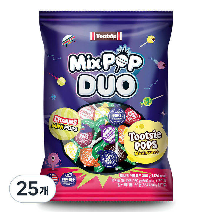 투시 믹스팝 듀오 미니어쳐 앤 참스 미니팝 캔디, 300g, 25개