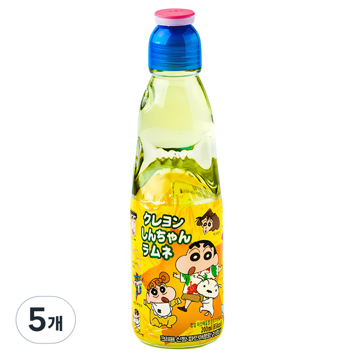 하타라무네 크레용신짱 파인애플향 라무네 탄산음료, 200ml, 5개
