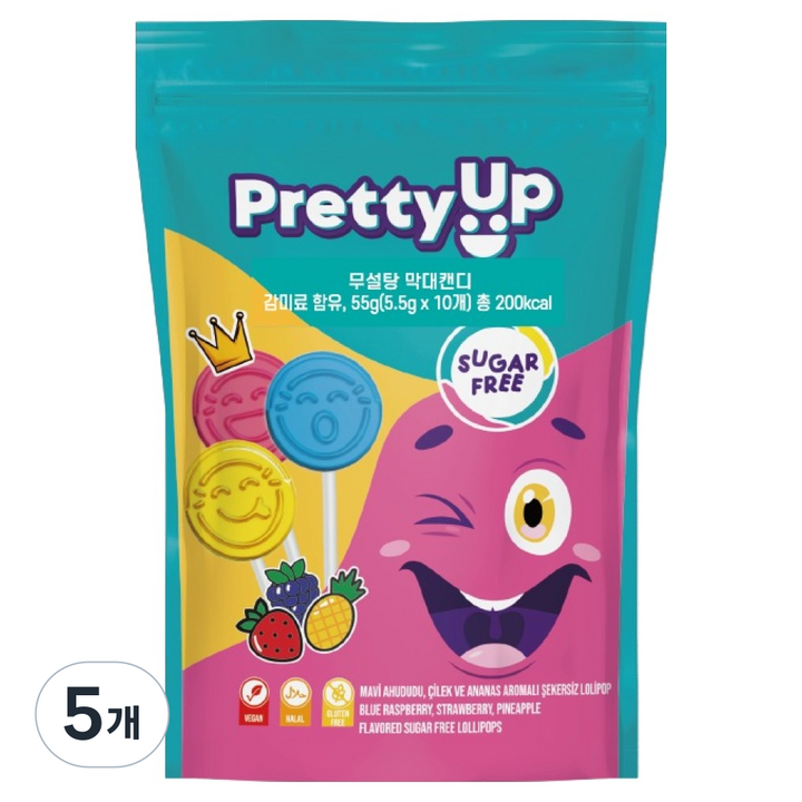 드루칸 프리티업 무설탕 막대 캔디 10p, 55g, 5개