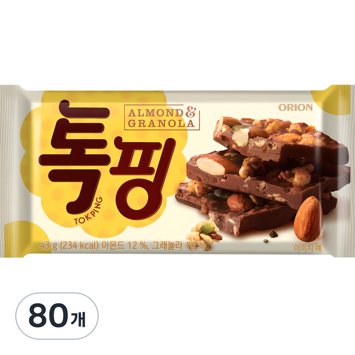 오리온 톡핑 아몬드 & 그래놀라, 43g, 80개