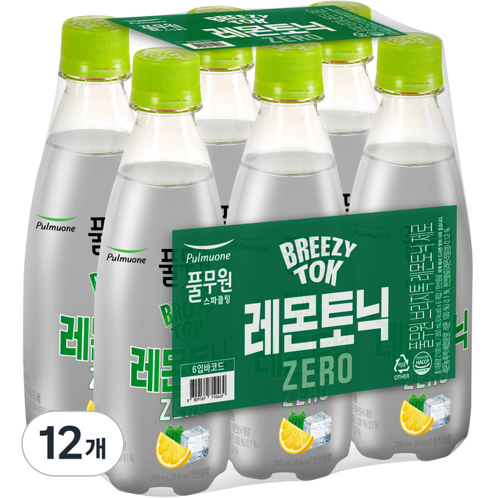 브리지톡 레몬토닉 제로 탄산음료, 350ml, 12개