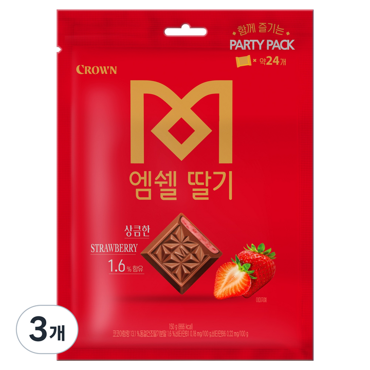 크라운 엠쉘 딸기 초콜릿, 150g, 3개