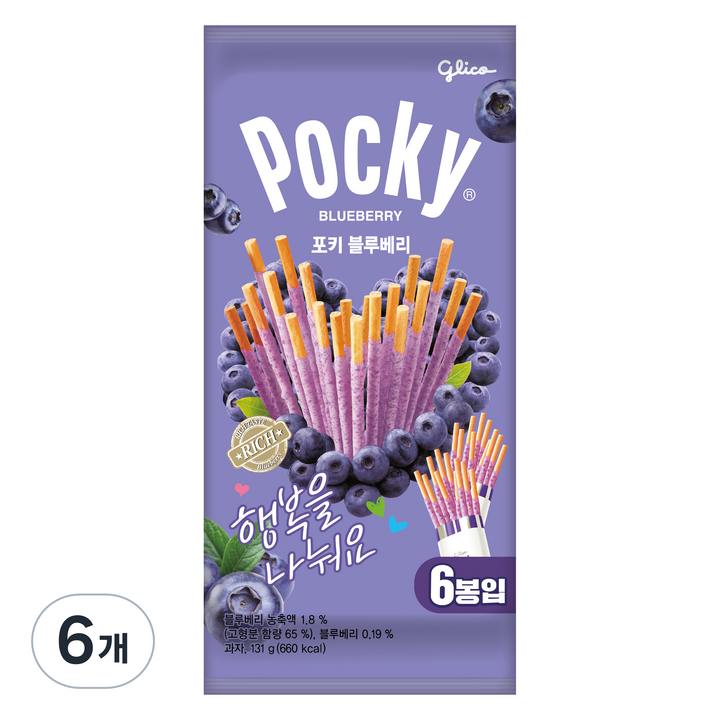 포키 블루베리 막대과자, 131g, 6개