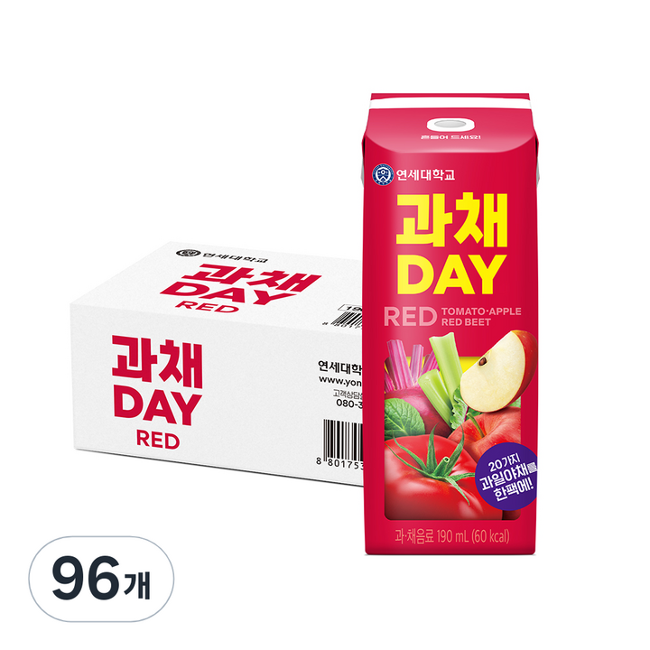 연세유업 과채데이 음료 레드, 190ml, 96개