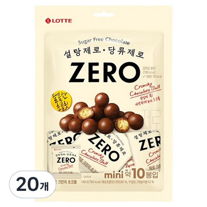 롯데제로 크런치 초코볼, 140g, 20개