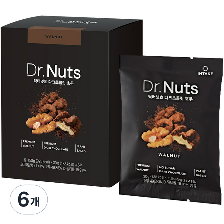 인테이크 닥터넛츠 다크초콜릿 호두, 150g, 6개