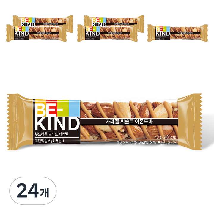 비카인드 카라멜 씨솔트 아몬드바, 40g, 24개