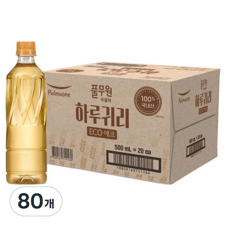 풀무원샘물 하루귀리 곡물차 무라벨, 80개, 500ml