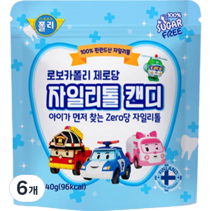 로보카폴리 제로당 캔디, 자일리톨, 40g, 6개