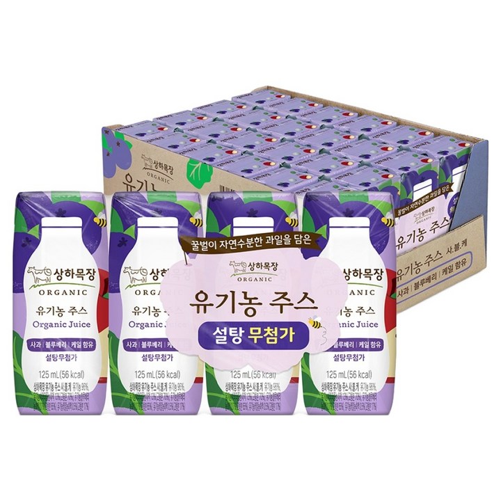 상하목장 유기농 주스 사과블루베리케일, 125ml, 24개