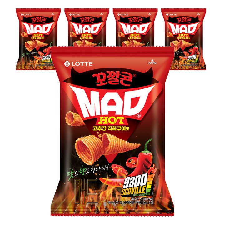 꼬깔콘 MAD HOT 고추장 직화구이맛, 67g, 5개