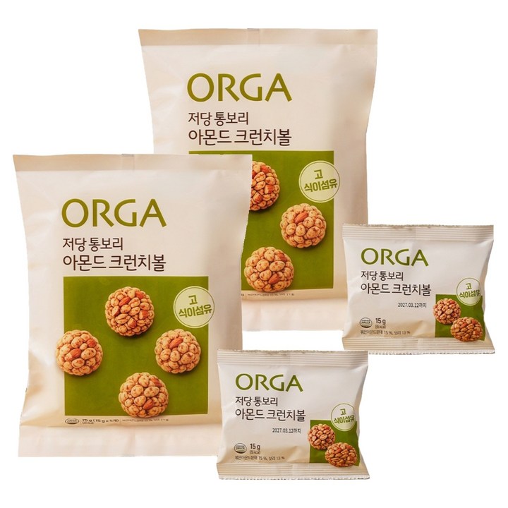 올가홀푸드 저당 통보리 아몬드 크런치볼 5p, 75g, 2개