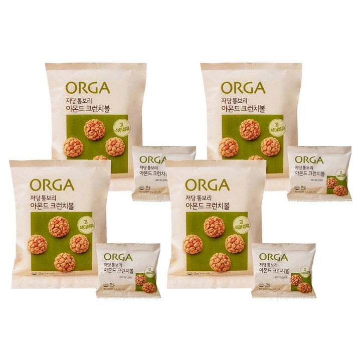 올가홀푸드 저당 통보리 아몬드 크런치볼 5p, 75g, 4개