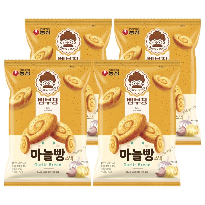 농심 빵부장 마늘빵, 55g, 4개