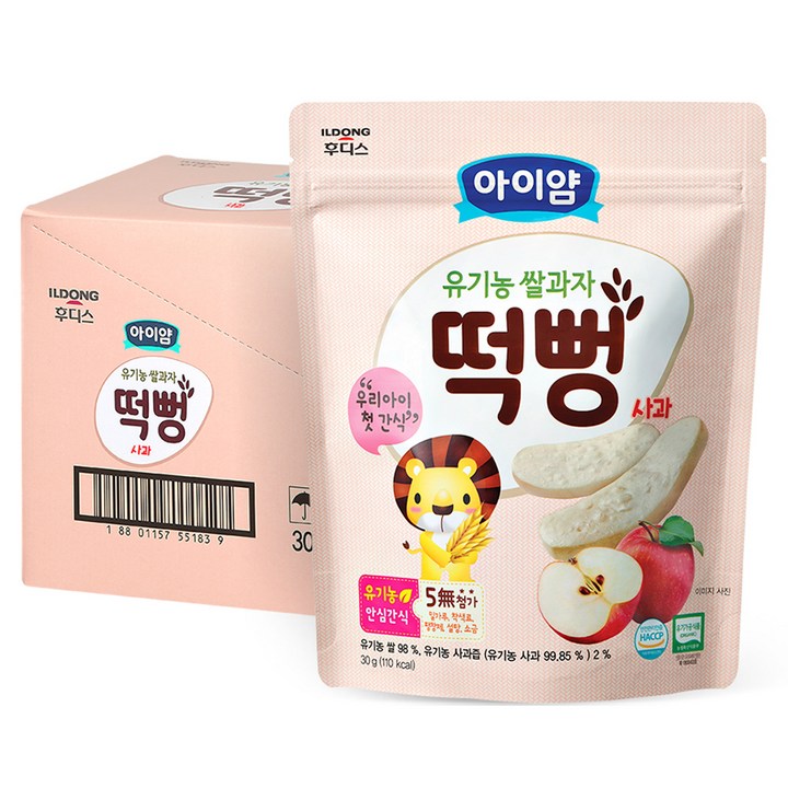 아이얌 유기농 쌀과자 떡뻥, 사과, 30g, 6개