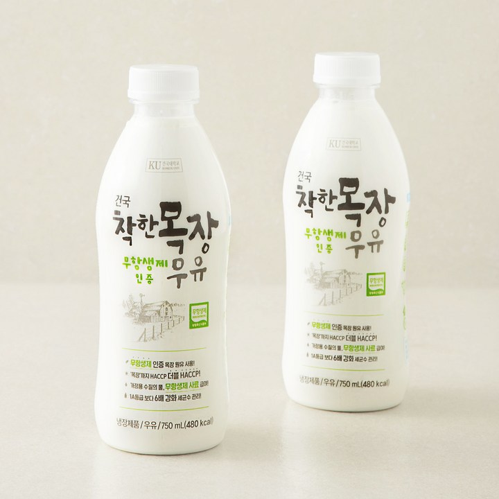 건국유업 무항생제 인증 착한목장 우유, 750ml, 2개