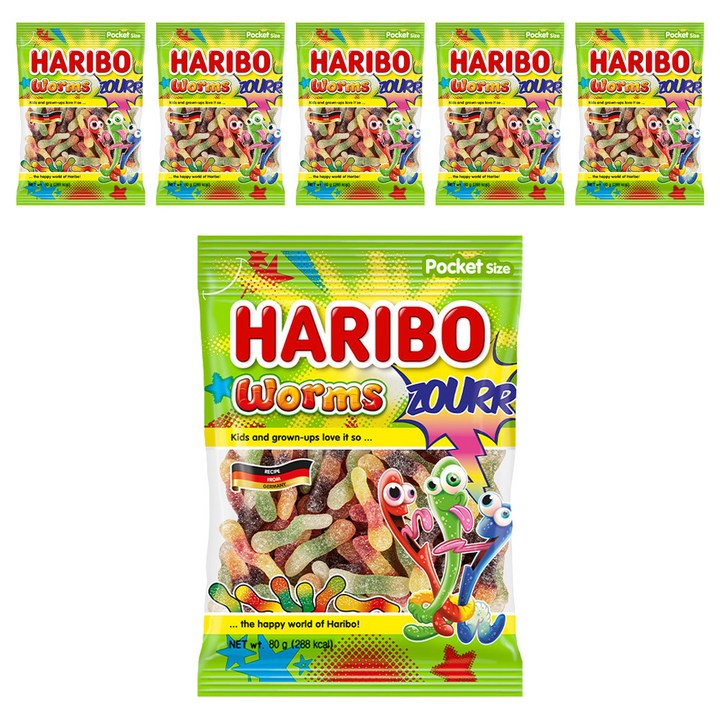 하리보 웜즈 사우어 젤리, 80g, 6개