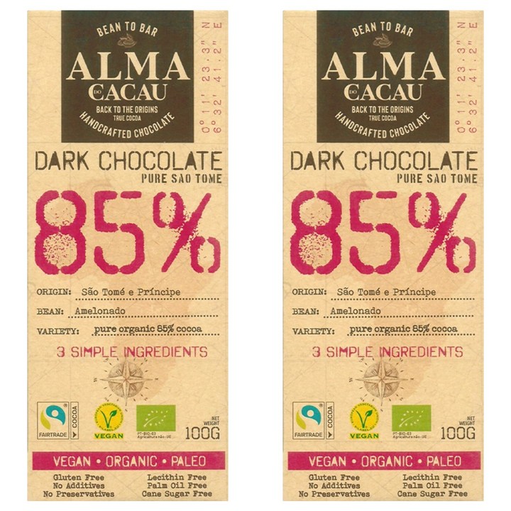 알마카카우 유기농 다크초콜릿 85%, 100g, 2개