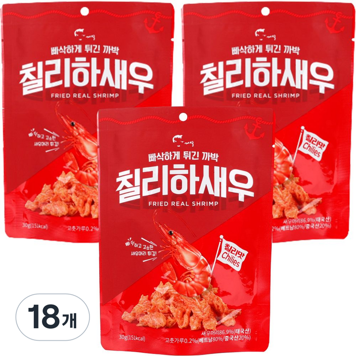 까박 새우머리튀김 칠리하새우, 30g, 18개
