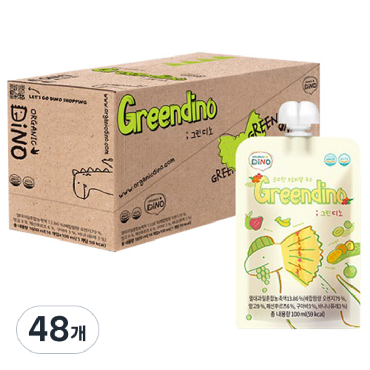 오가닉디노 순수한 트로피칼 과채주스 그린디노, 청포도맛, 100ml, 48개