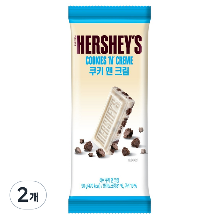 허쉬 쿠키 앤 크림 초콜릿 바, 90g, 2개