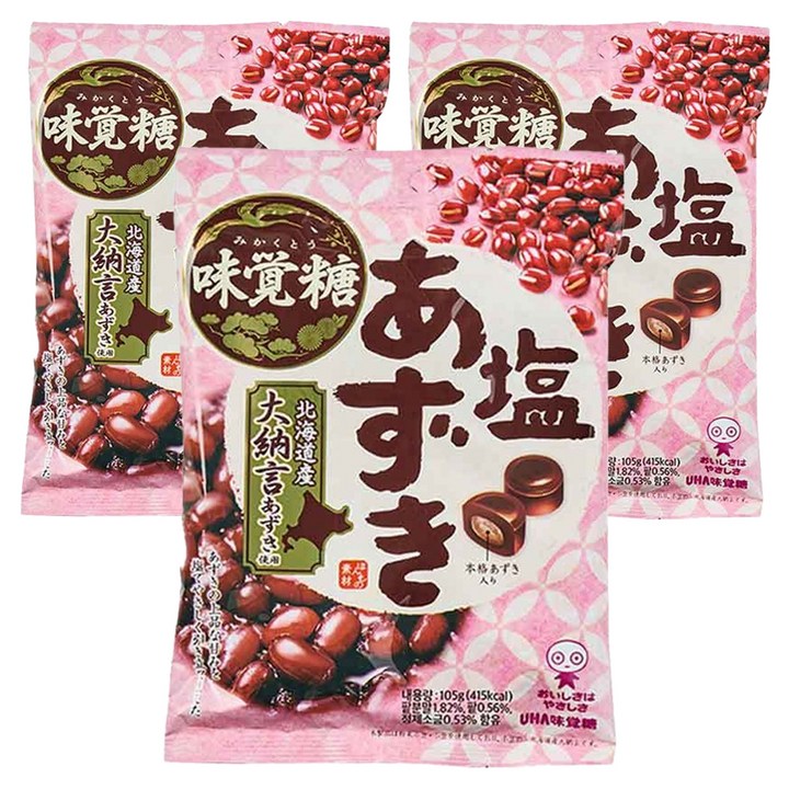 유하미카쿠토 시오 아주끼 팥 캔디, 105g, 3개