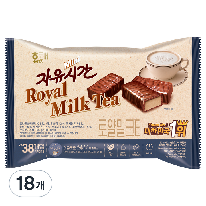 자유시간 미니 로얄밀크티맛, 300g, 18개