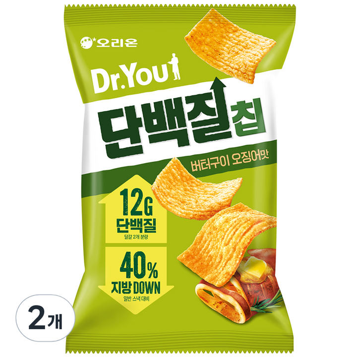 닥터유 오리온 단백질칩 버터구이 오징어맛, 60g, 2개