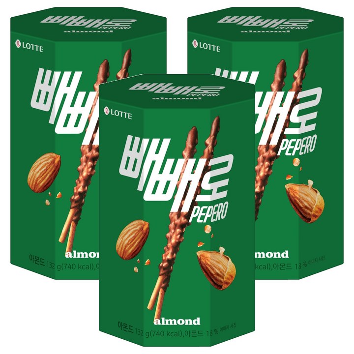 빼빼로 아몬드, 132g, 3개